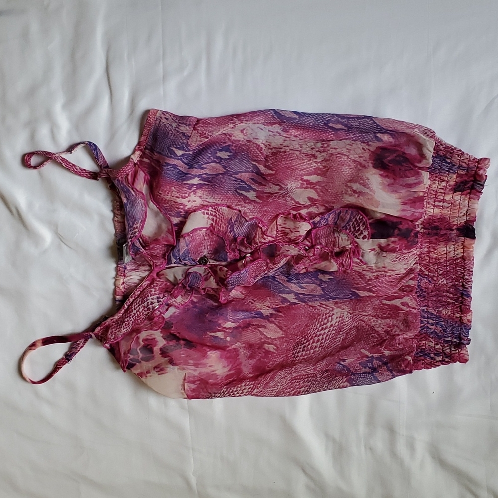Charlotte Russe Blouse Sheer Spaghetti Strap Pink Small